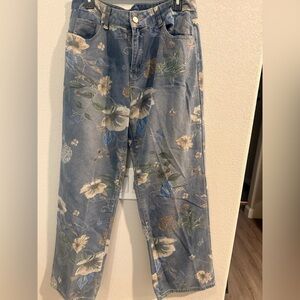 SHEIN Blue Floral Wide Leg Jeans